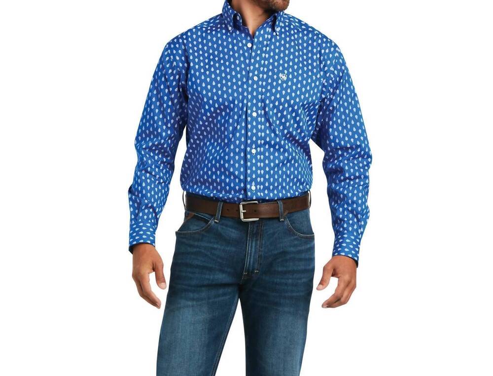NEW ARIAT stretch classic long sleeve shirt in cerulean blue
